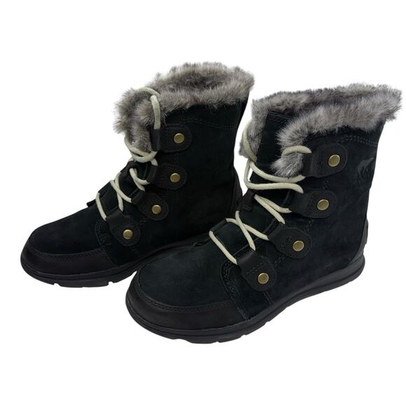 Sorel Shoes - Sorel Waterproof Short Ankle Boots Women's Size 6.5 Explorer Joan Black Faux Fur
